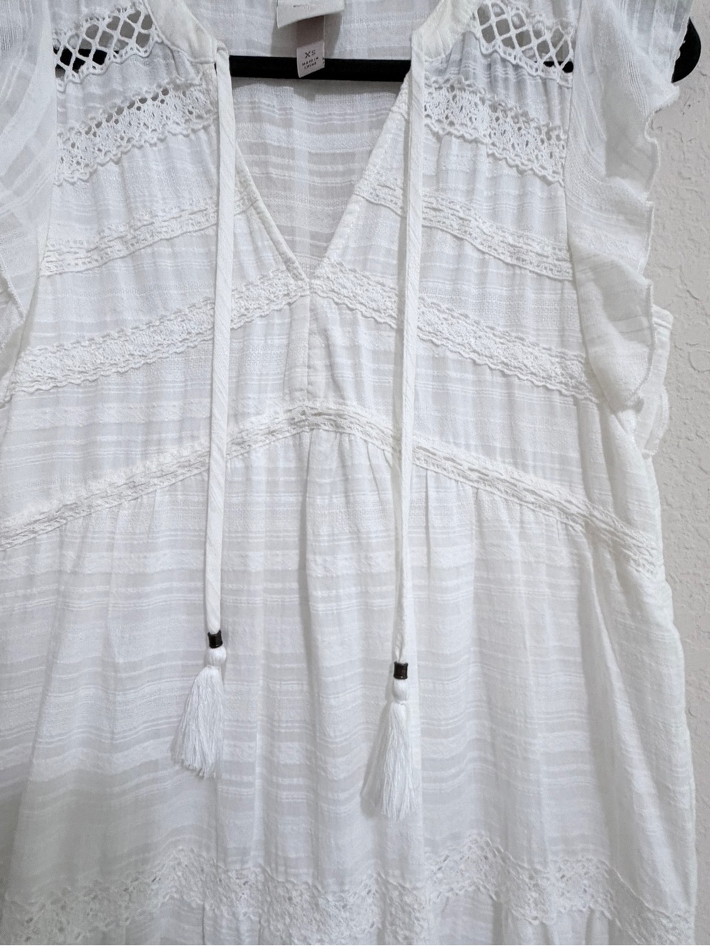 Knox Rose Women’s XS White Flutter Sleeve Peasant Mini Dress Boho 100% Cotton - Picture 4 of 16